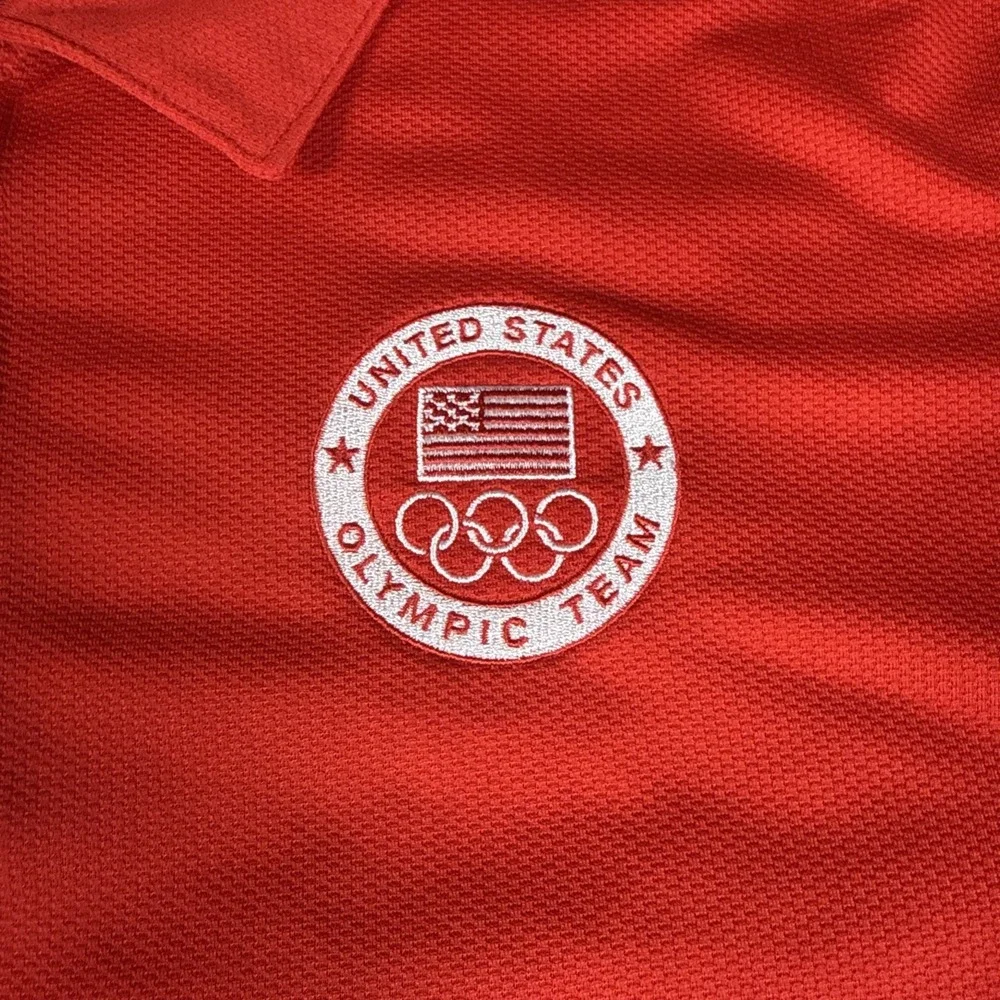 USA Olympic Shirt Mens Large Red Golf Nike Dri Fit Performance Polyester Polo